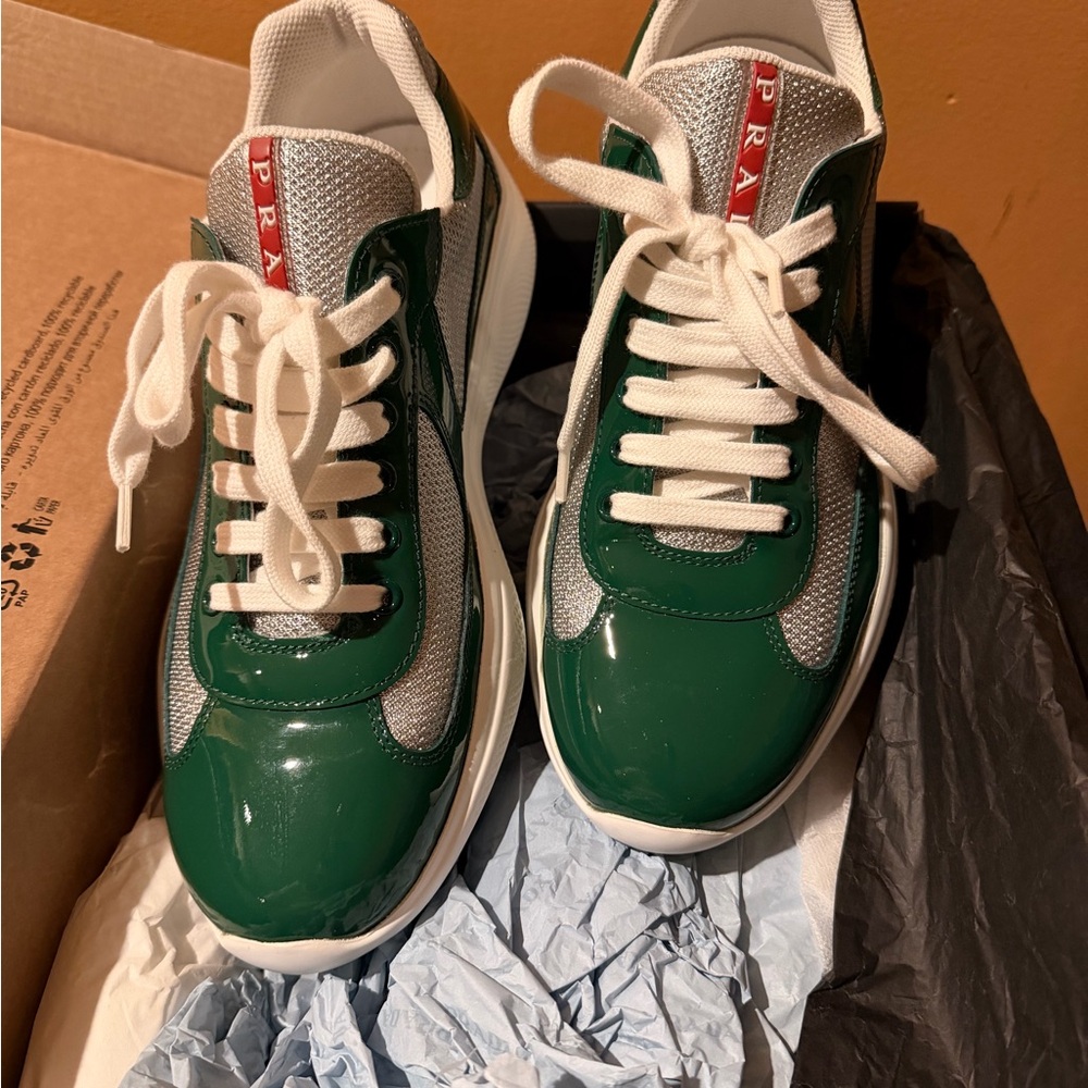 Patent leather and technical fabric Prada America's Cup sneakers